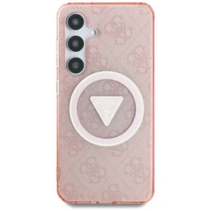 Guess 4G Glitter Triangle Buttons MagSafe Case for Samsung Galaxy S25 Ultra Pink