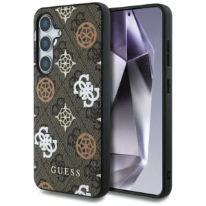 Guess 4G Printed Colored Peony Pattern MagSafe case for Samsung Galaxy S25 brown