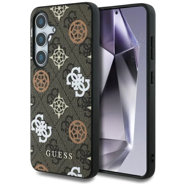 Guess 4G Printed Colored Peony Pattern MagSafe case for Samsung Galaxy S25 brown