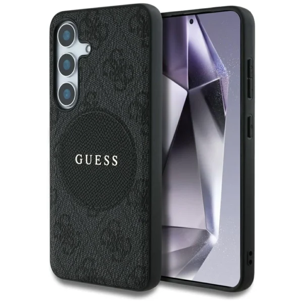 Guess 4G Round Patch Classic Logo MagSafe case for Samsung Galaxy S25 black