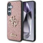 Guess Fixed Glitter Big 4G Metal Logo Case for Samsung Galaxy S25 Plus Pink