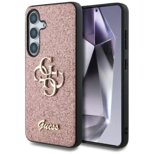 Guess Fixed Glitter Big 4G Metal Logo Case for Samsung Galaxy S25 Plus Pink