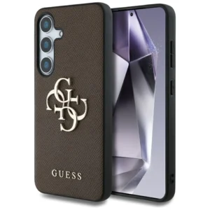 Guess Grained Big 4G Logo Small Classic Logo case for Samsung Galaxy S25 brown