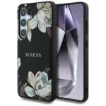 Guess Grained Printed Flower Pattern MagSafe case for Samsung Galaxy S25 black