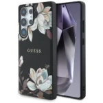 Guess Grained Printed Flower Pattern MagSafe case for Samsung Galaxy S25 Ultra black