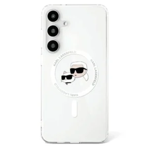 Case Karl Lagerfeld Button Karl & Choupette Heads Printed Logo MagSafe Samsung Galaxy S25 white