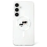 Case Karl Lagerfeld Button Karl & Choupette Heads Printed Logo MagSafe Samsung Galaxy S25 Plus white