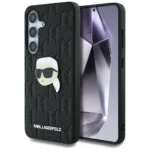 Karl Lagerfeld Leather Monogram Pin Logo Karl Head Samsung Galaxy S25 Case Black