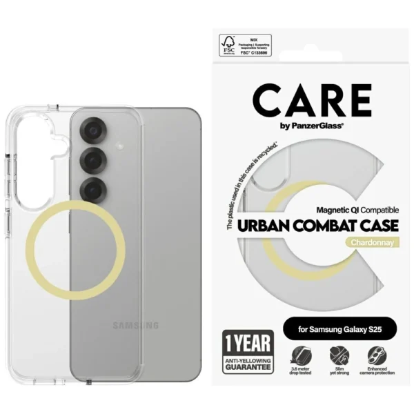 CARE by PanzerGlass Flagship Urban Combat Chardonnay QI Case for Samsung Galaxy S25 - Transparent