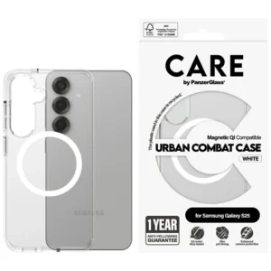 CARE by PanzerGlass Flagship Urban Combat White QI Case for Samsung Galaxy S25 - Transparent