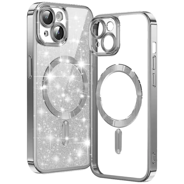 Techsuit - Luxury Glitter MagSafe - iPhone 15 Plus - Silver