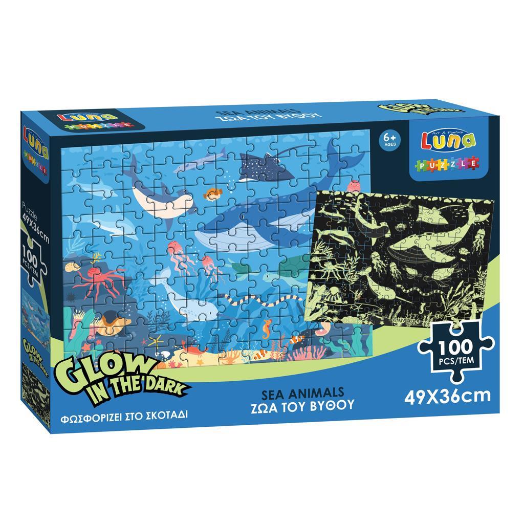 Παζλ Ζώα Του Βυθού Luna Toys Glow In The Dark 100 Τμχ. 49x36εκ.