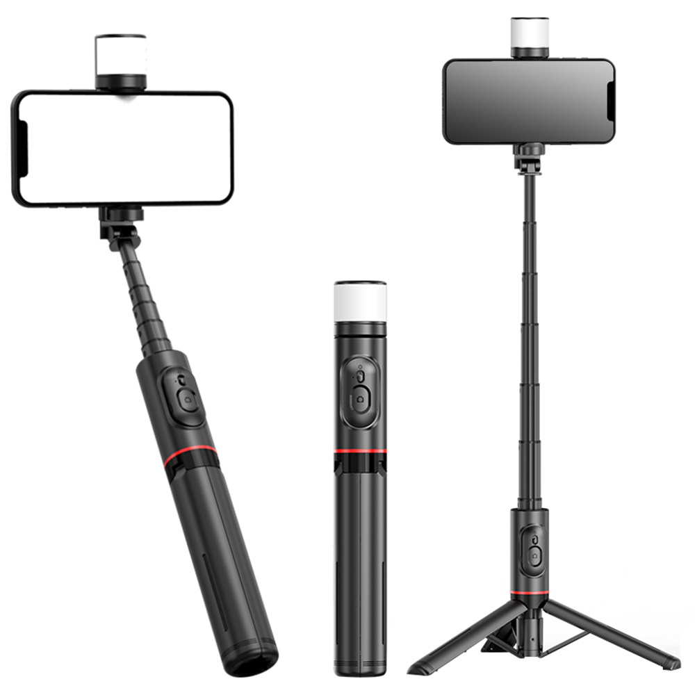 Techsuit - Selfie Stick (Q12S) - Stable Tripod Mount with Bluetooth Remote and LED Light