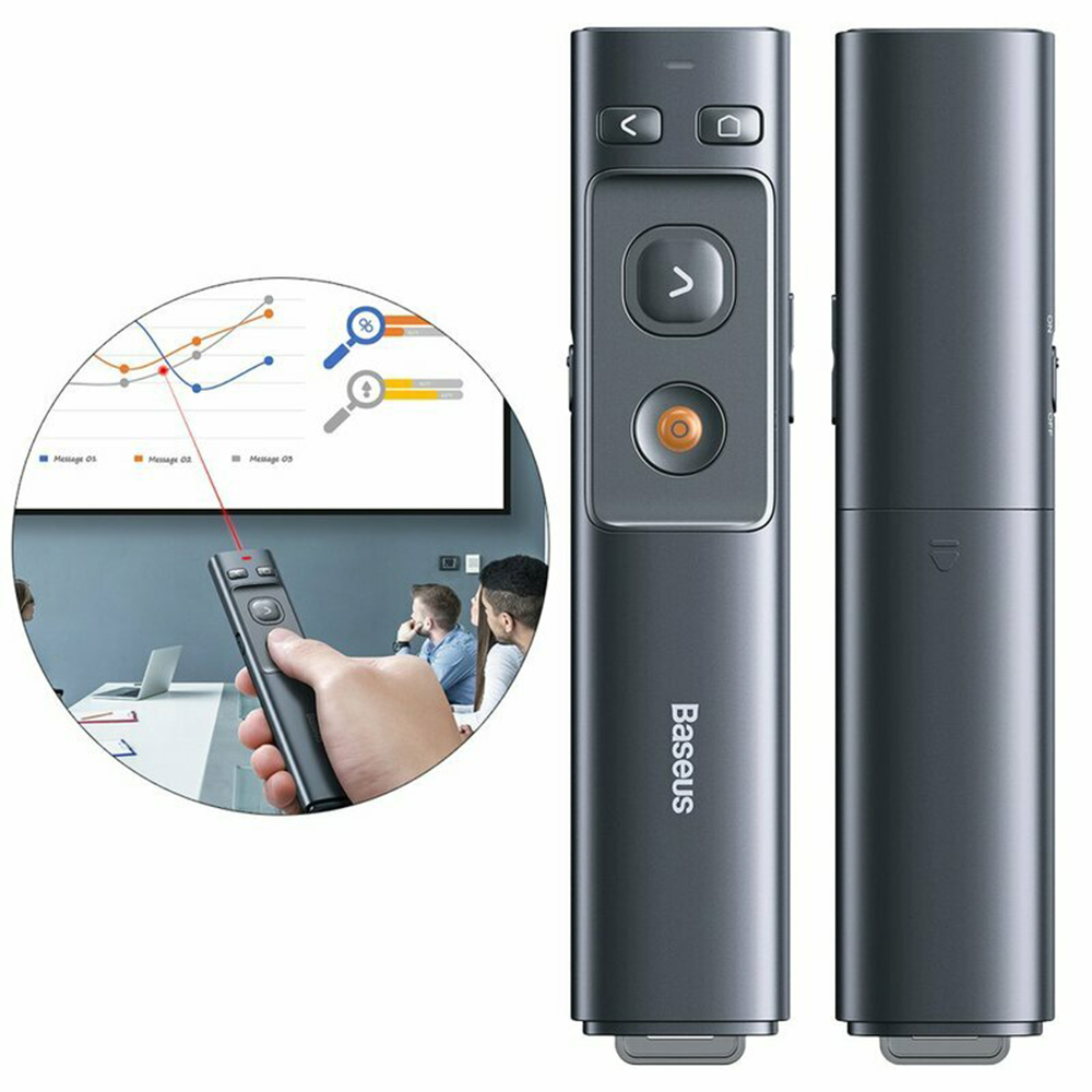 Baseus - Wireless Presenter (ACFYB-0G) - with Red Laser Pointer for Microsoft PowerPoint - Grey