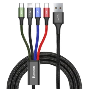 Baseus cable USB 4in1 Lightning / 2x USB Type C / micro USB cable in nylon braid 3.5A 1.2m black (CA1T4-B01)