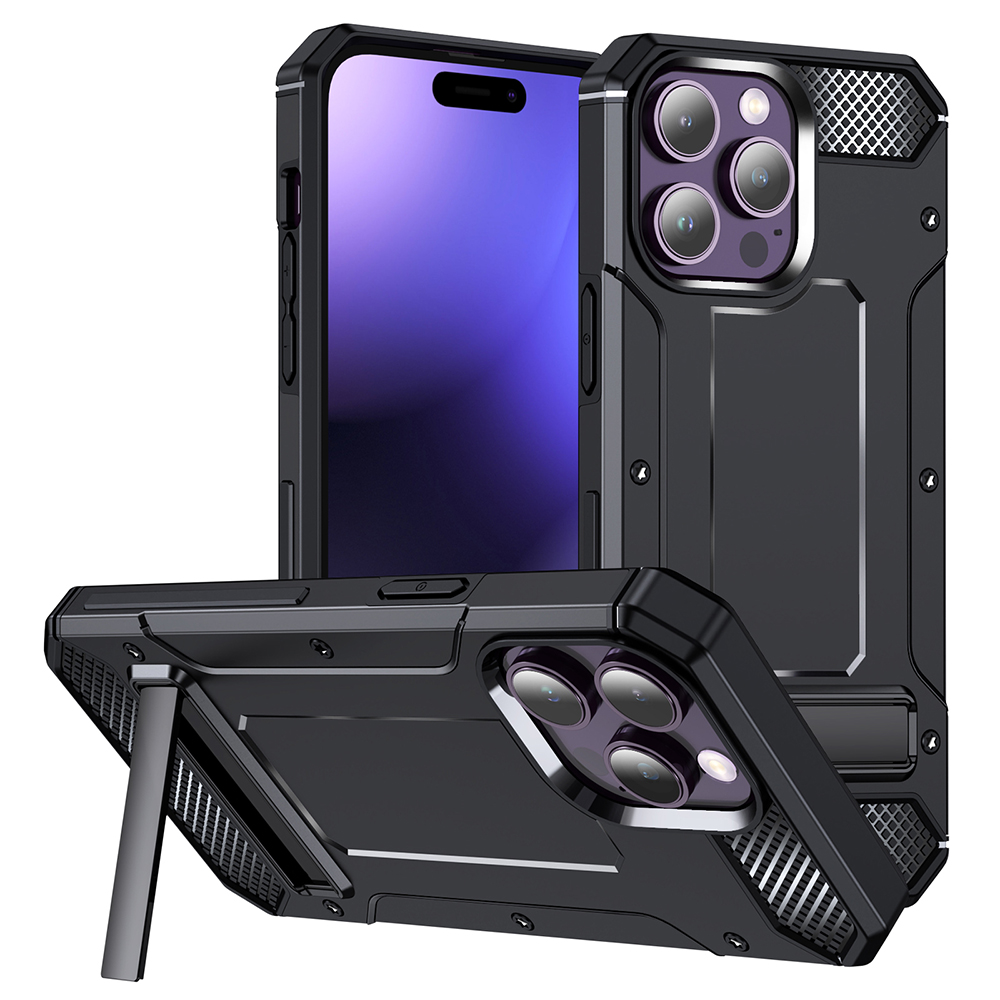 Techsuit - Hybrid Armor Kickstand - iPhone 15 Pro Max - Black