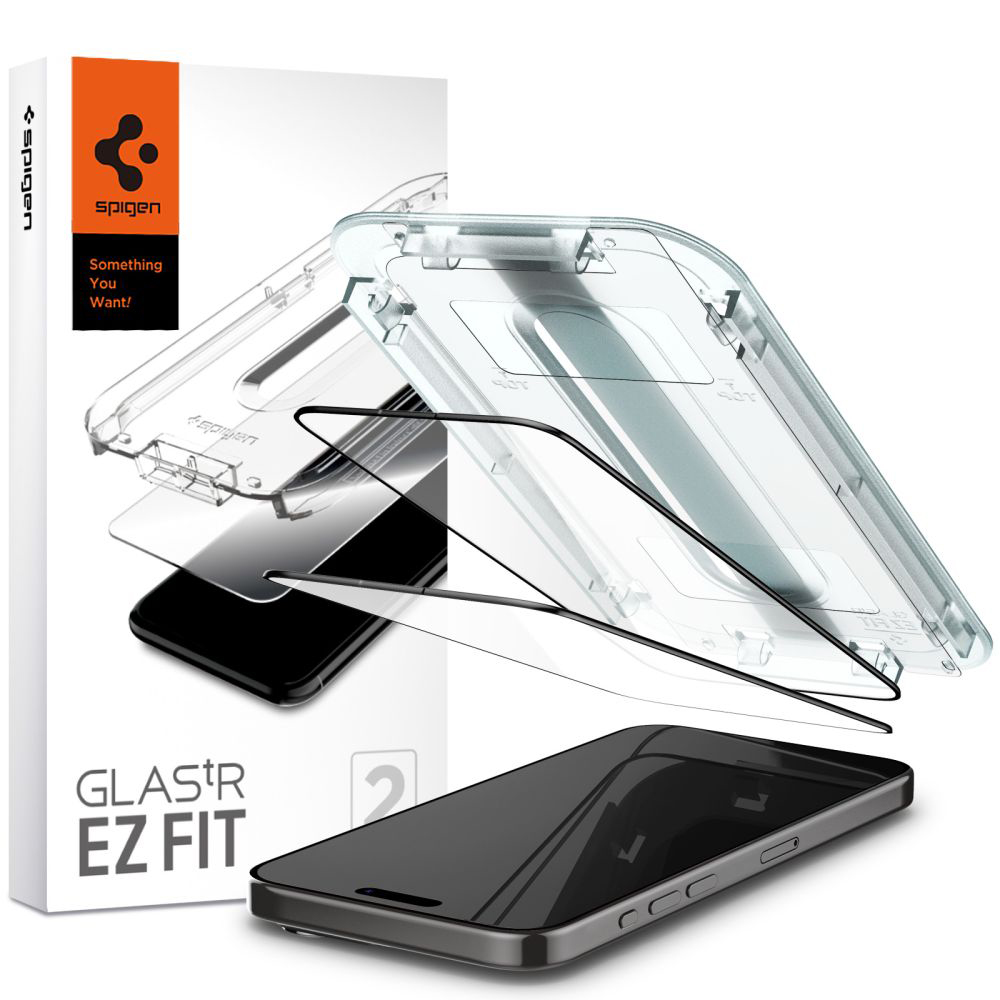 Spigen - Glas.tR EZ-FIT (2 pack) - iPhone 15 Pro Max - Black