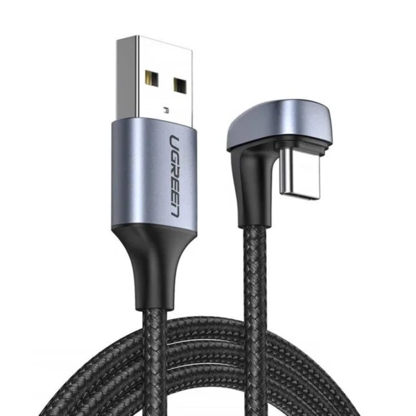 Ugreen nylon angled cable USB - USB Type C cable 2 m 3 A 18 W Quick Charge AFC FCP for gamers gray (70315)