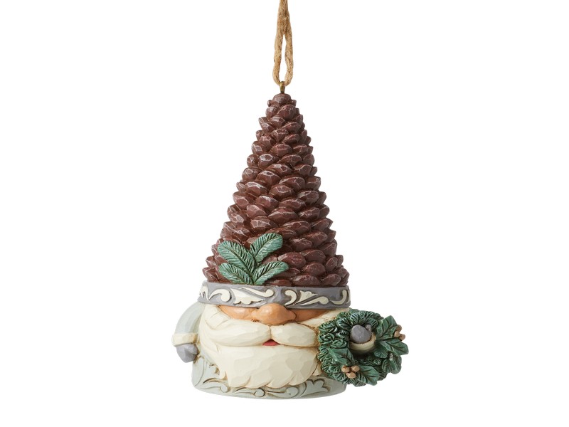 White Woodland Gnome with Pinecone Hat Hanging Ornament 11