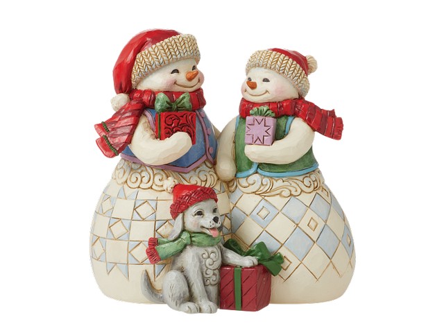 Snowman Couple with Puppy Figurine 13 cm