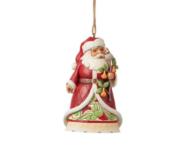 Santa Holding Partridge in Pear Tree Worldwide Event Hanging Ormanent 11 cm