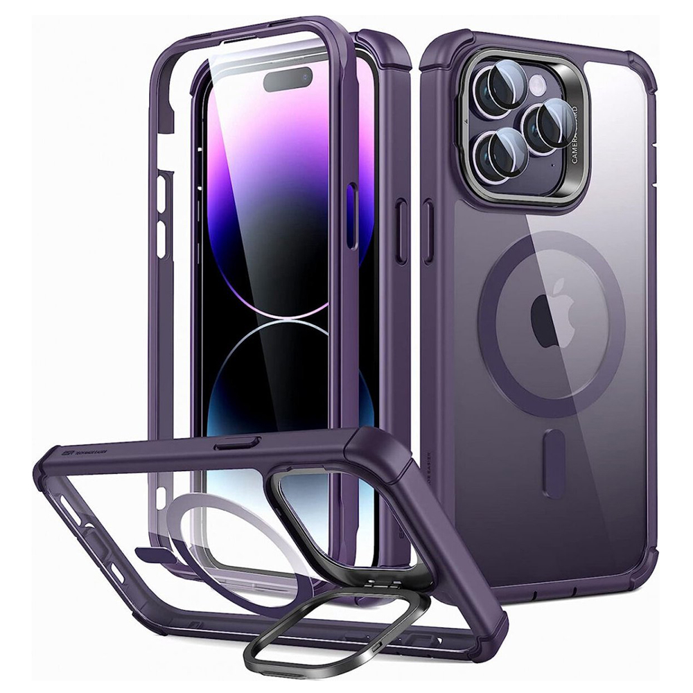 ESR - Shock Armor Kickstand HaloLock + Screen Protector - iPhone 14 Pro Max - Clear Purple