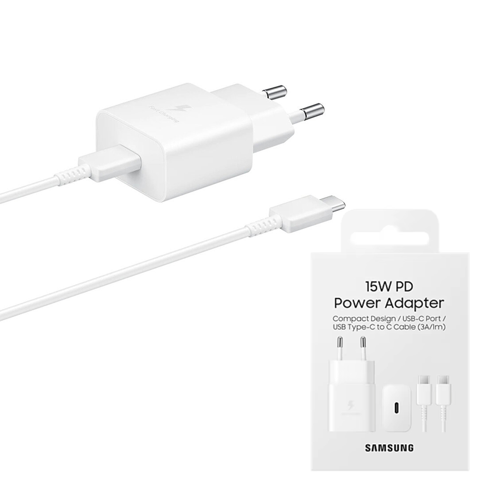 Samsung - Original Wall Charger (EP-T1510XWEGEU) - Type-C Fast Charging 15W with Cable Type-C - White (Blister Packing)