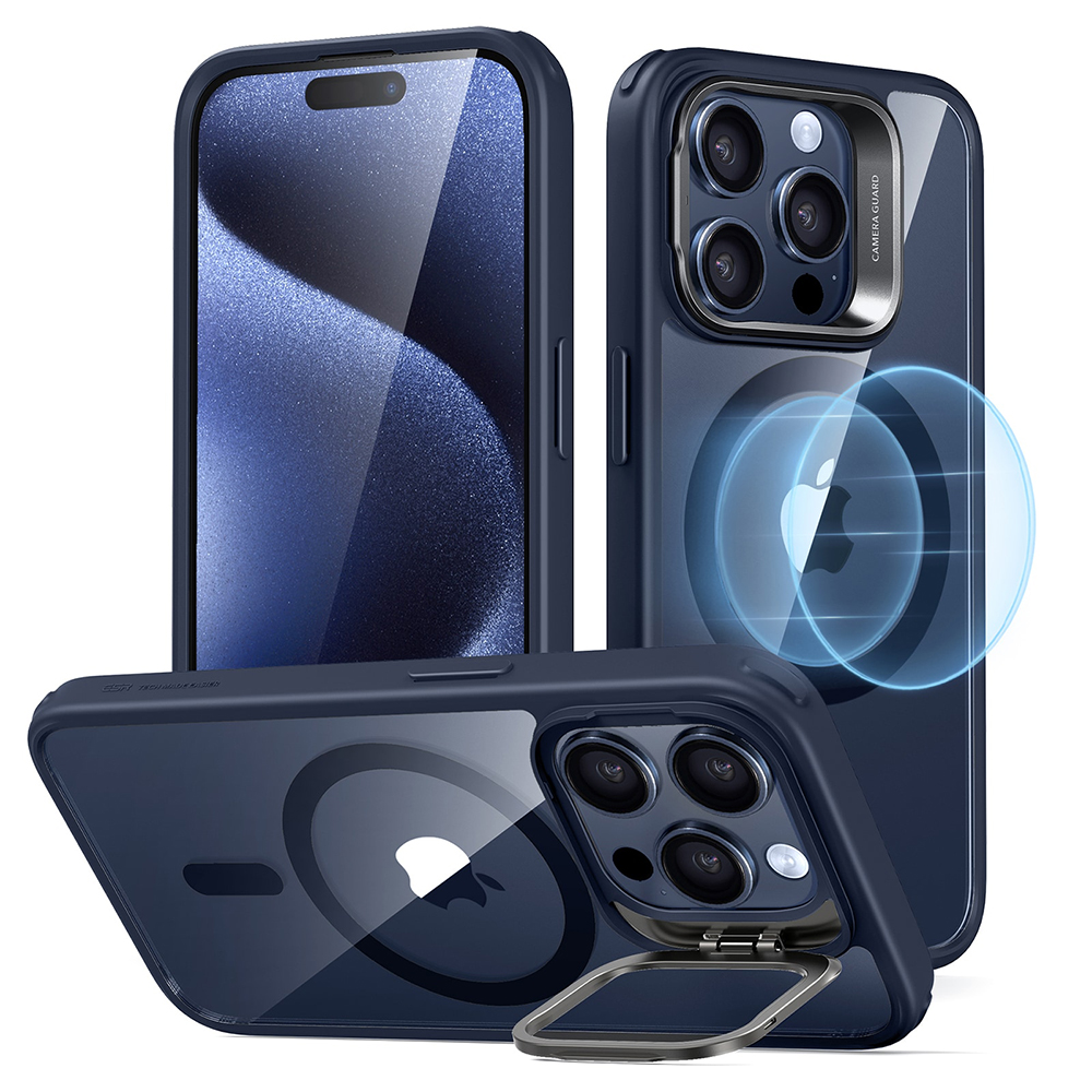 ESR - Classic Hybrid HaloLock Kickstand - iPhone 15 Pro - Clear Dark Blue