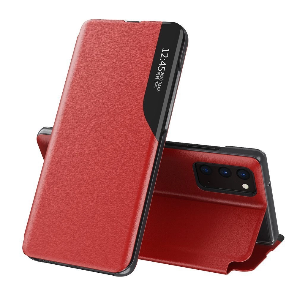 Eco Leather View Case elegant bookcase type case with kickstand for Samsung Galaxy A52s 5G / A52 5G / A52 4G red