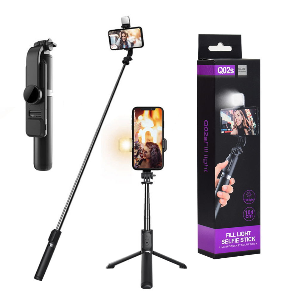 Techsuit - Selfie Stick (Q02S) - Foldable Stable Tripod with LED and Bluetooth Remote Control