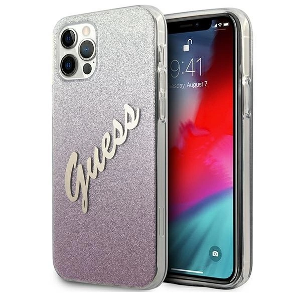 Guess GUHCP12MPCUGLSPI iPhone 12/12 Pro 6.1" pink/pink hardcase Glitter Gradient Script