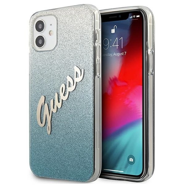 Guess GUHCP12SPCUGLSBL iPhone 12 mini 5.4" blue/blue hardcase Glitter Gradient Script