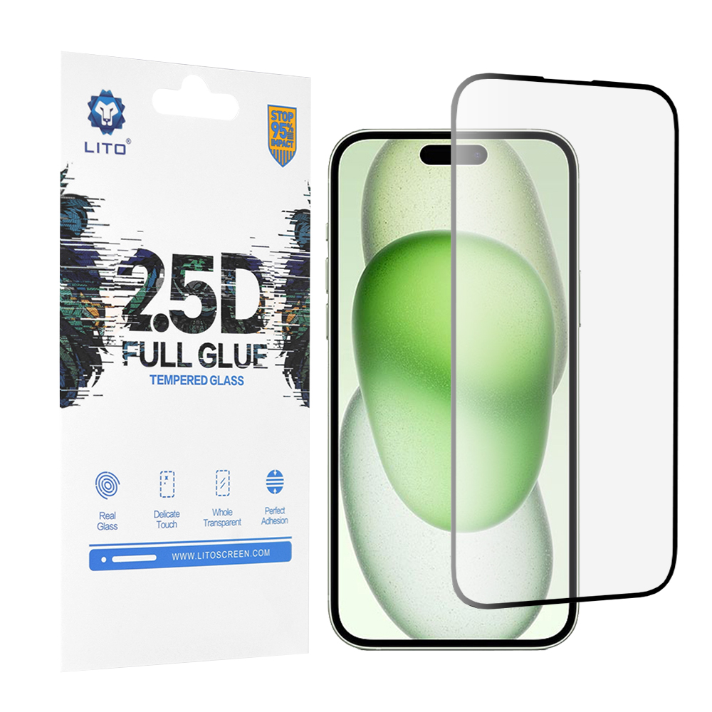 Lito - 2.5D FullGlue Glass - iPhone 15 Plus - Black