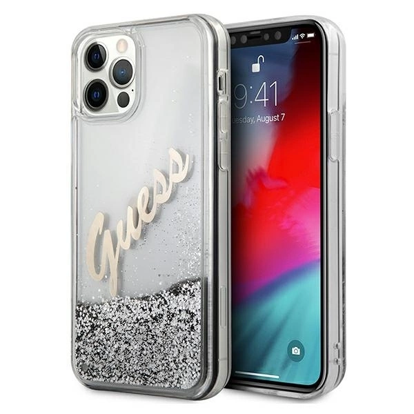 Guess GUHCP12LGLVSSI iPhone 12 Pro Max 6.7" silver/silver hardcase Glitter Vintage Script