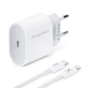 Wozinsky fast charger USB C PD 20W + USB C / Lightning cable 1m white