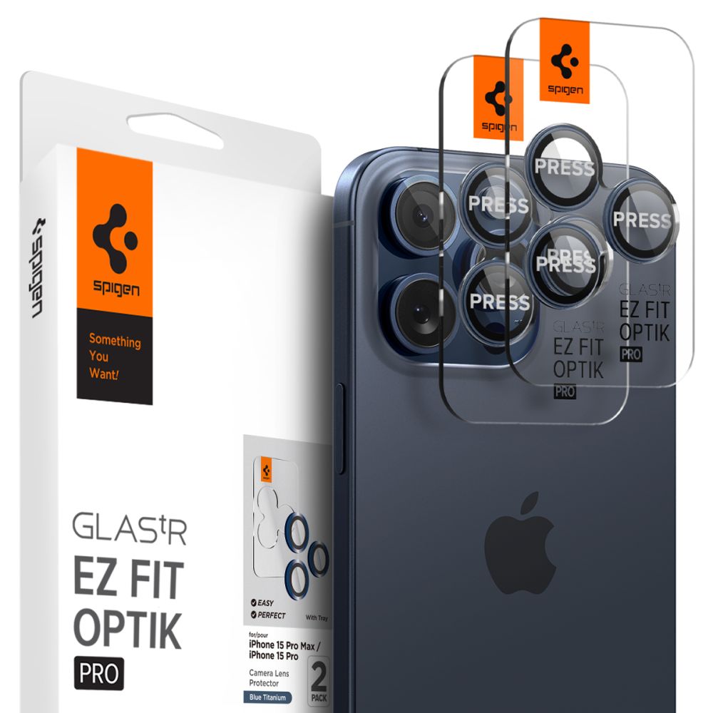 Spigen - Optik.tR EZ Fit Pro Camera Glass (2 pack) - iPhone 14 Pro  / 14 Pro Max / 15 Pro / 15 Pro Max - Blue Titanium