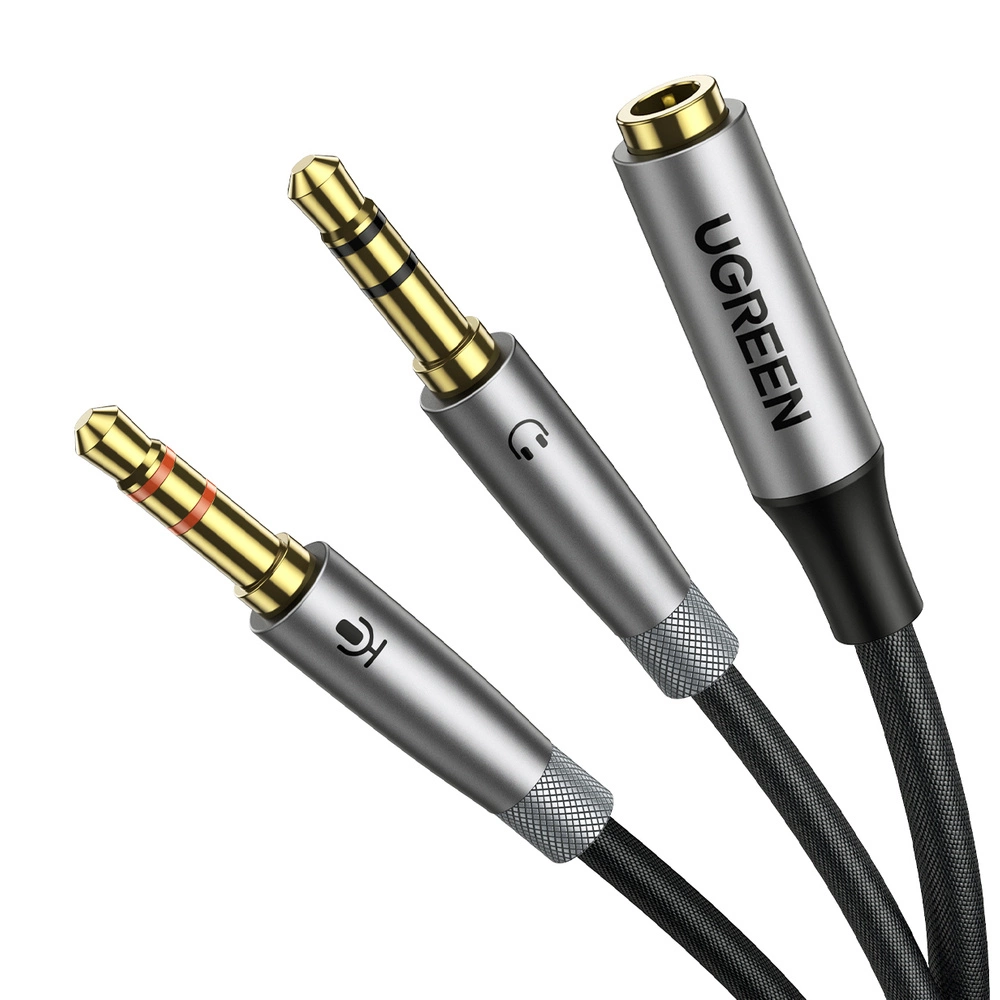 Ugreen AUX splitter cable 3.5 mm mini jack (female) - 2x 3.5 mm mini jack (male - microphone and headphones) silver (AV193 50255)