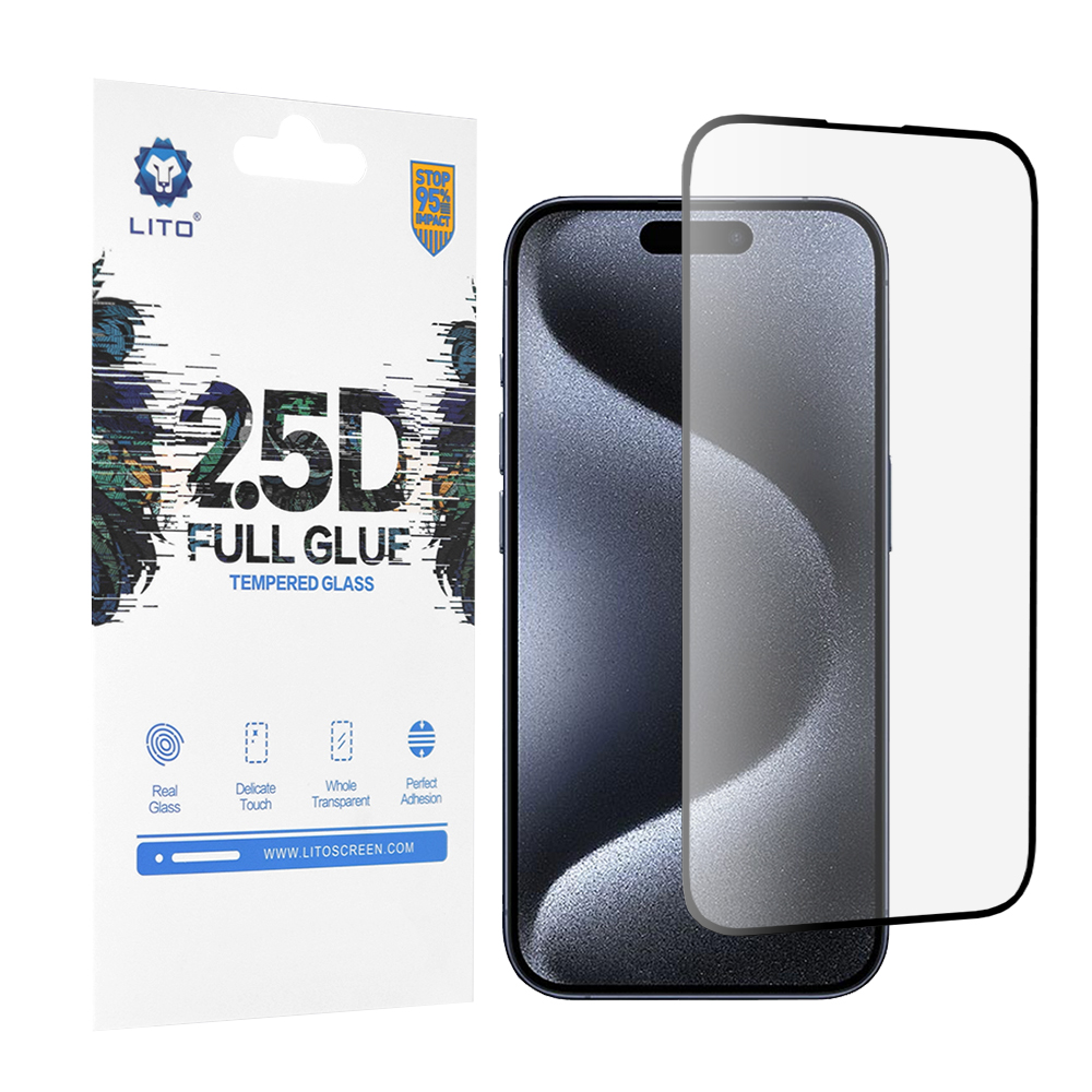 Lito - 2.5D FullGlue Glass - iPhone 15 Pro - Black