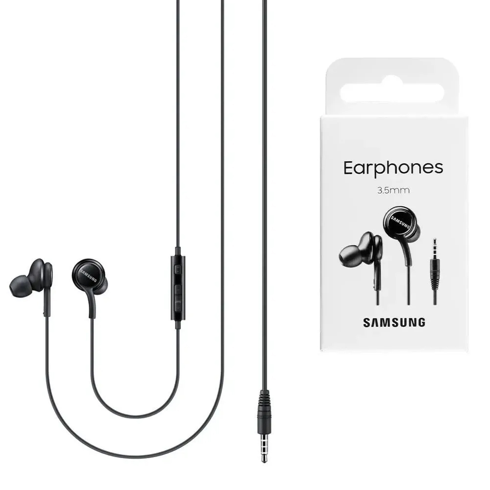 Samsung - Original Stereo Earphones (EO-IA500BBEGWW) - Jack 3.5mm with Microphone - Black (Blister Packing)