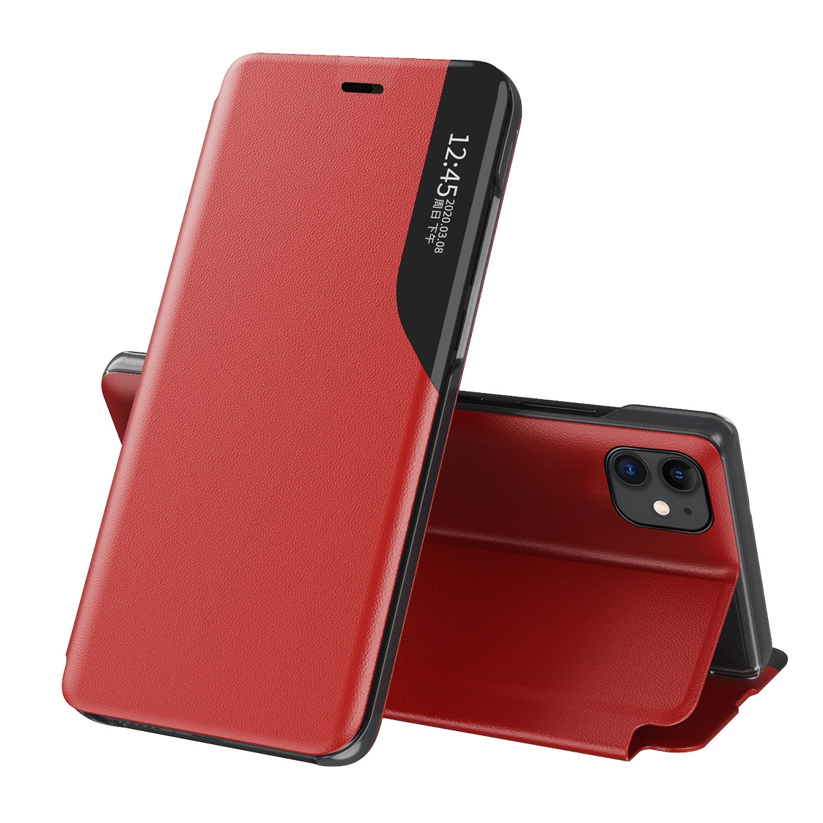 Eco Leather View Case elegant bookcase type case with kickstand for iPhone 13 mini red