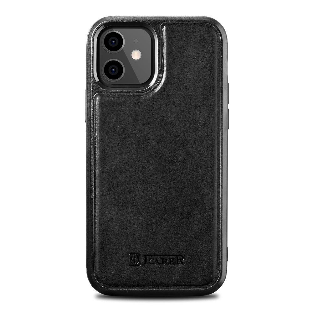 iCarer Leather Oil Wax case covered with natural leather for iPhone 12 mini black (ALI1204-BK)