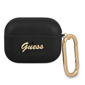 Guess GUAPSASMK AirPods Pro cover black/black Saffiano Script Metal Collection