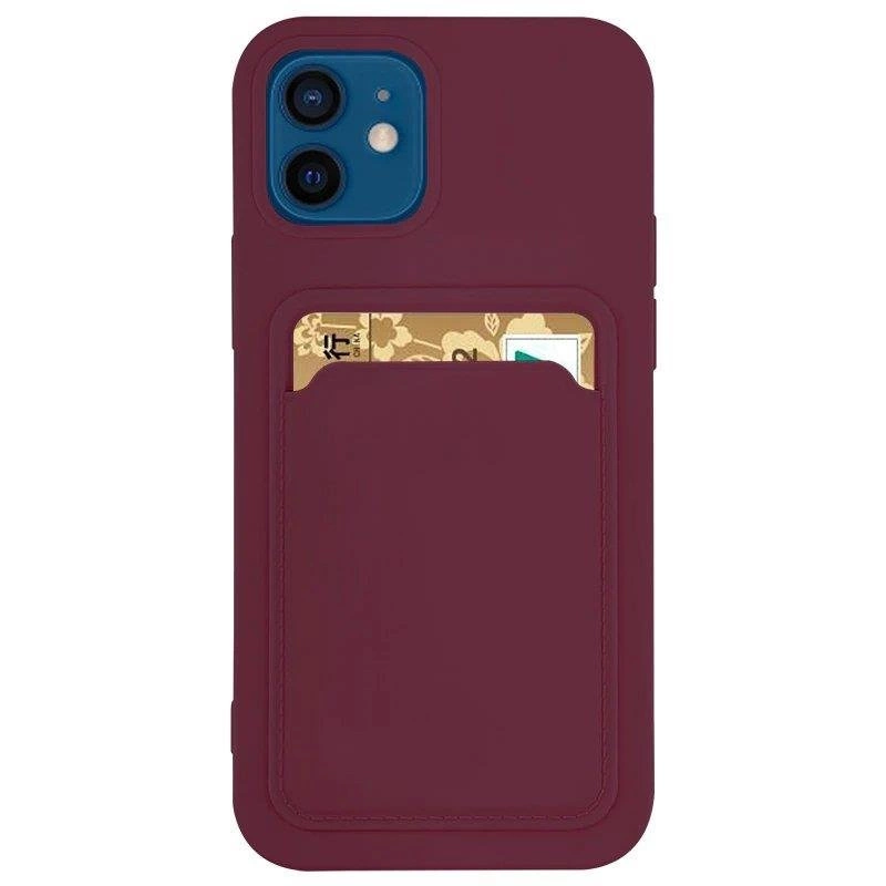 Card Case Silicone Wallet Case with Card Slot Documents for Samsung Galaxy A42 5G Burgundy