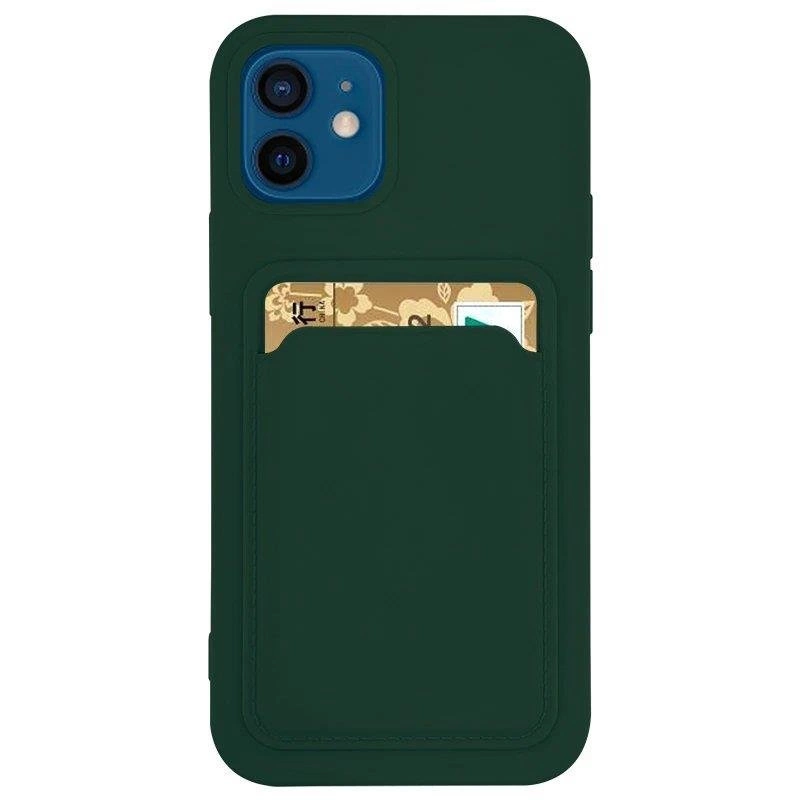 Card Case Silicone Wallet Case With Card Slot Documents For Samsung Galaxy S21 + 5G (S21 Plus 5G) Dark Green