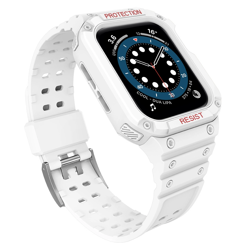 Protect Strap Band Case Wristband for Apple Watch 7 / 6 / 5 / 4 / 3 / 2 / SE (45 / 44 / 42mm) Case Armor Watch Cover White