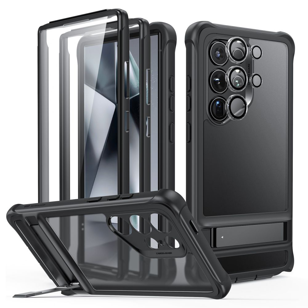 ESR - Armor Tough Kickstand HaloLock + Screen Protector - Samsung Galaxy S24 Ultra - Frosted Black