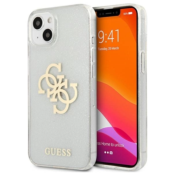 Guess GUHCP13SPCUGL4GTR iPhone 13 mini 5.4" transparent hard case Glitter 4G Big Logo