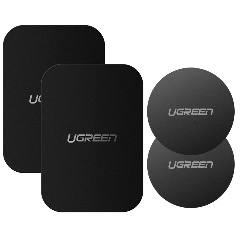 Ugreen LP123 50416 round/rectangular metal plates for magnetic phone holders - black (4 pcs)