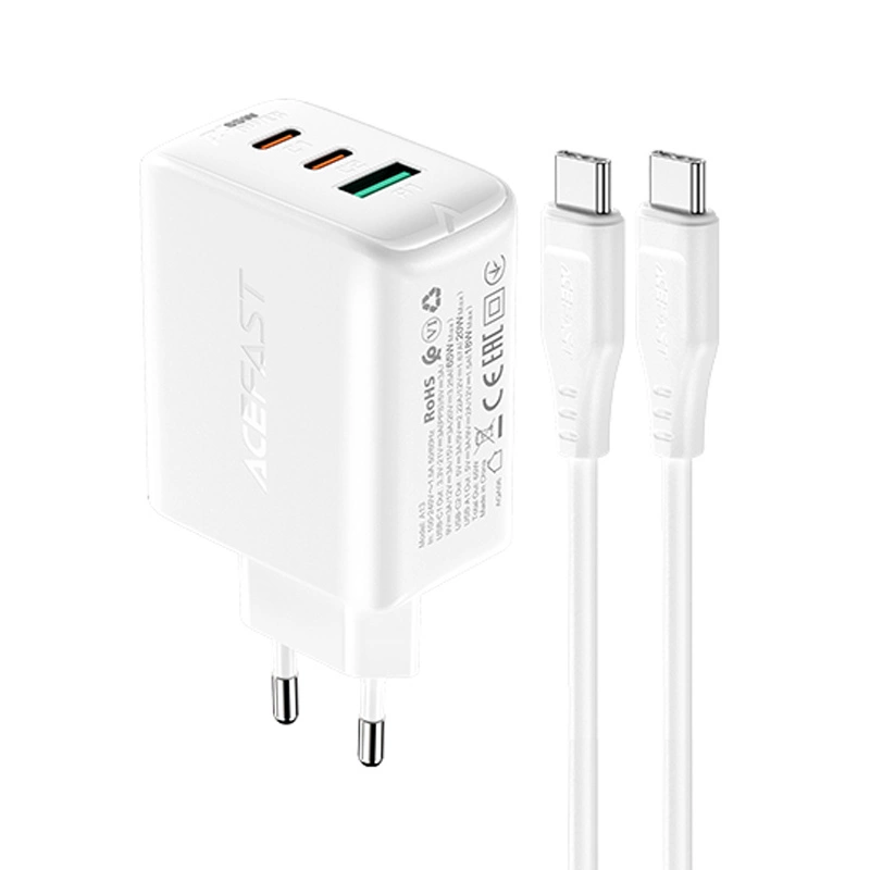 Acefast 2in1 wall charger 2x USB-C / USB-A 65W