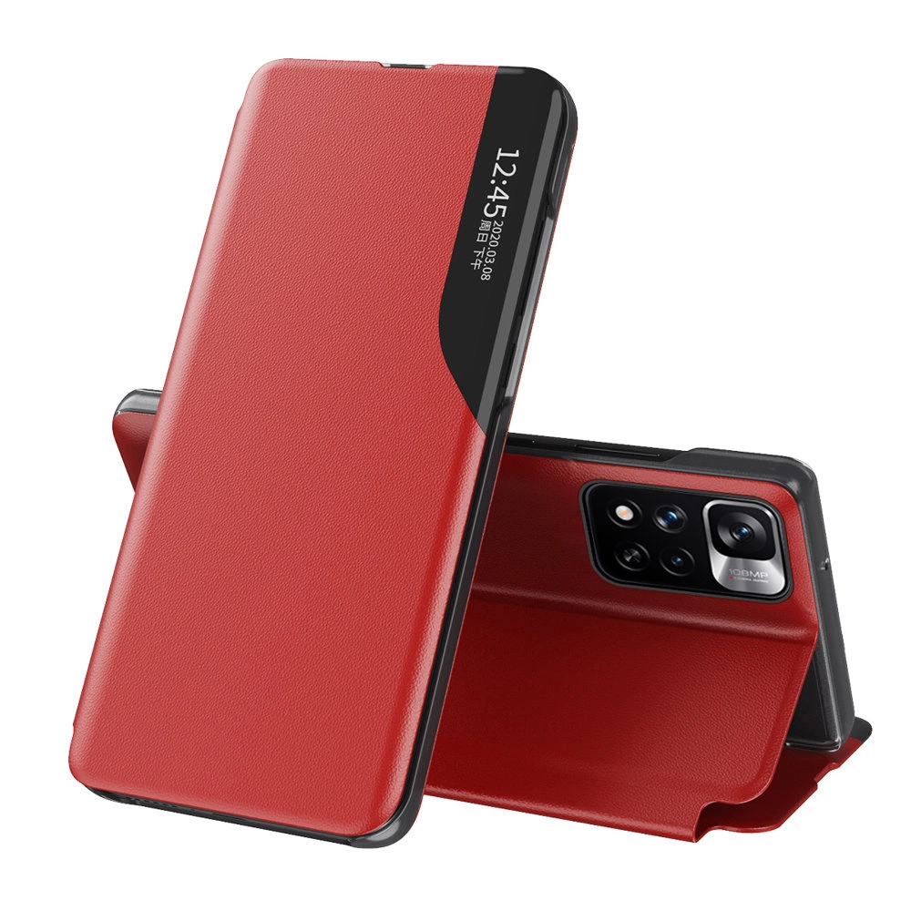 Eco Leather View Case Elegant Flip Cover with Stand Function Poco M4 Pro 5G Red